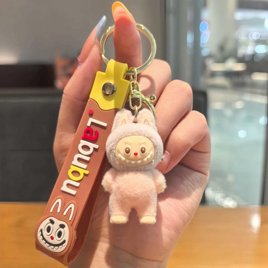 Cartoon Flocking Key Chain Cute Doll Key Pendant Schoolbag Small Gift