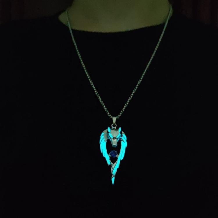 Luminous Wolf Totem Pendant Necklace Animal Long Necklace Hiphop Jewelry