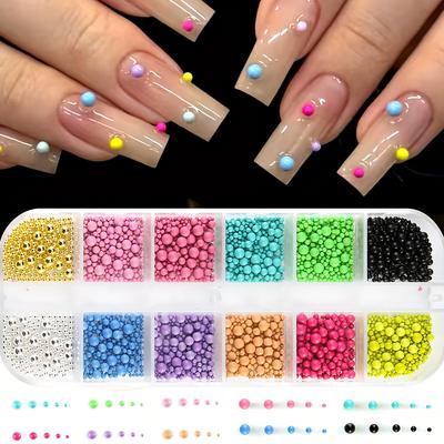 Design Colorato per Unghie Dopamina 3D Lusso Gotico Punta Unghie con Perline Decorazione Strass Misto Rotondo Materiali per Nail Art
