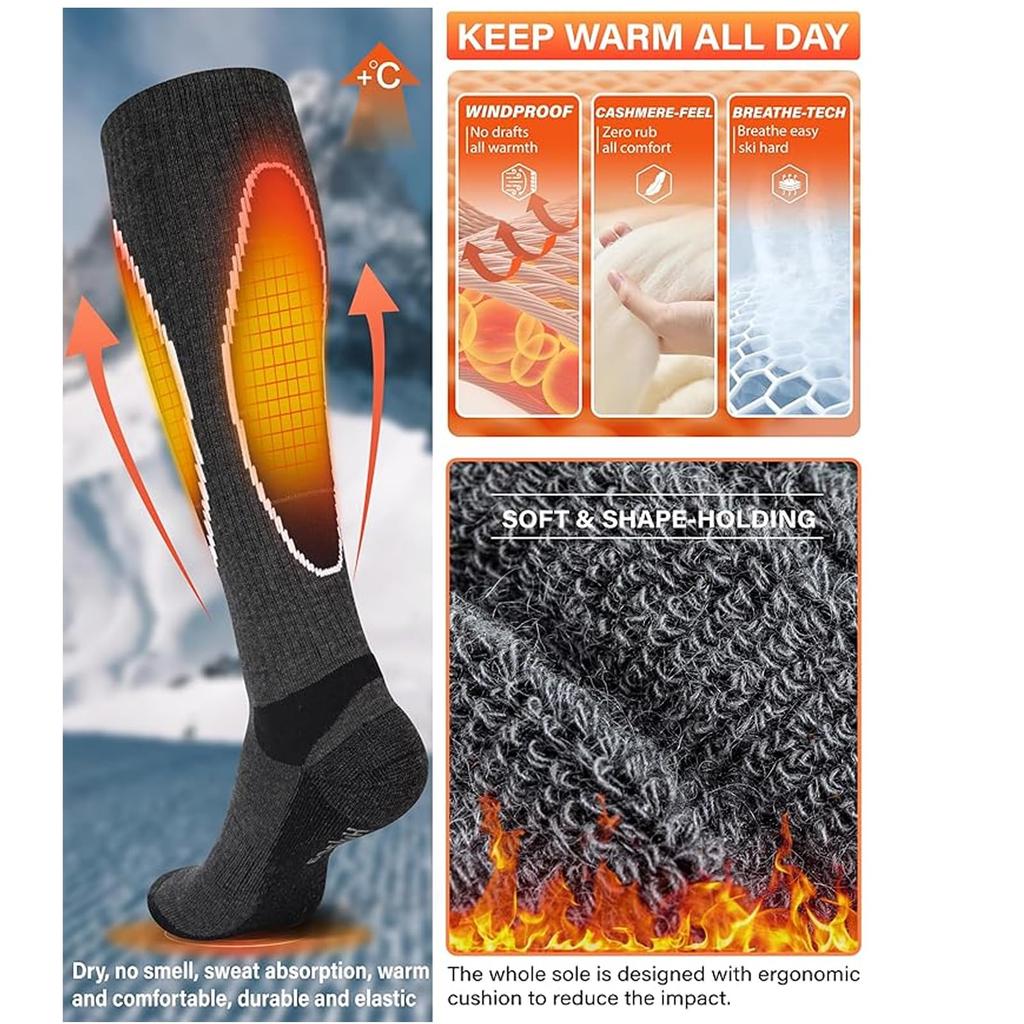 YUEDGE Merinowolle Ski Wintersocken Warm Dick für Snowboarding und Größen Set von 2 Herrensocken, Kniehoch Skifahren, Unisex, 25-28,5cm,
