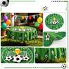 Round Tablecloth with Soccer Trophy and Ball Print for Sports Party Decoration Dining Room Picnic Indoor Outdoor Use