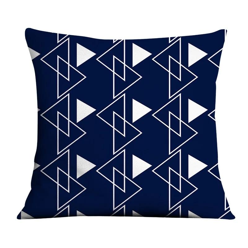 Dark Blue Geometric Pattern Auto Supplies Office Living Room Sofa Cushion Pillowcase Home Decor