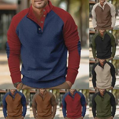 European 2025 Men's Raglan Sleeve Corduroy Sweatshirt - Spring/Autumn Casual Loose Fit with Stand Collar