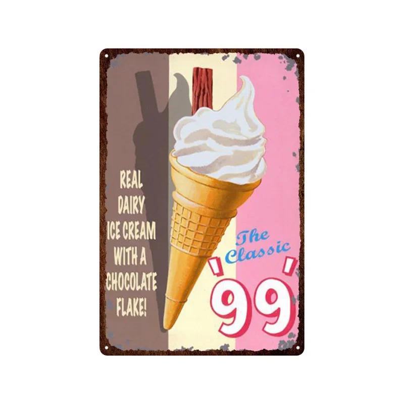 Metal Plate Tasty Cute Ice Cream Sundaes Milk Shake Painting Iron Tin Sign Wall Art Pictures For Kitchen Dessert Shop Home De