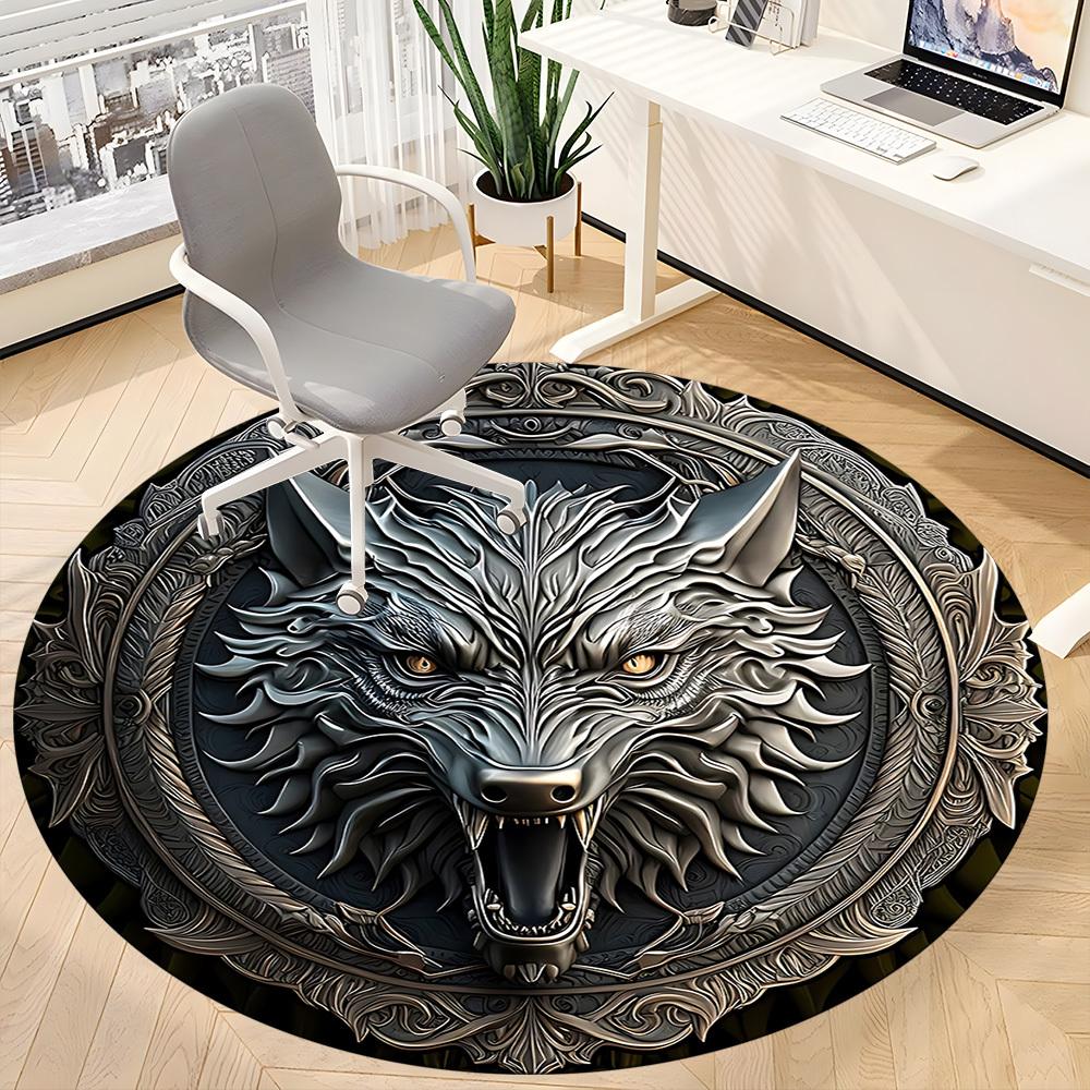 1PC Wolf Shield Office Round Rug, Non slip, Soft and Durable Office Rug for Interior Decoration, Perfect for Office