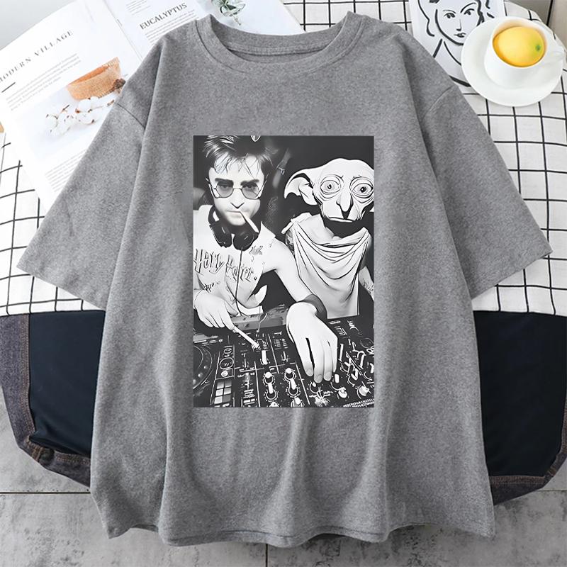 Featuring Dobby The House Elf DJ Smoking Funny Meme Hip Hop Streetwear TShirt Vintage Short Sleeve 100 Cotton Unisex Tshirts S