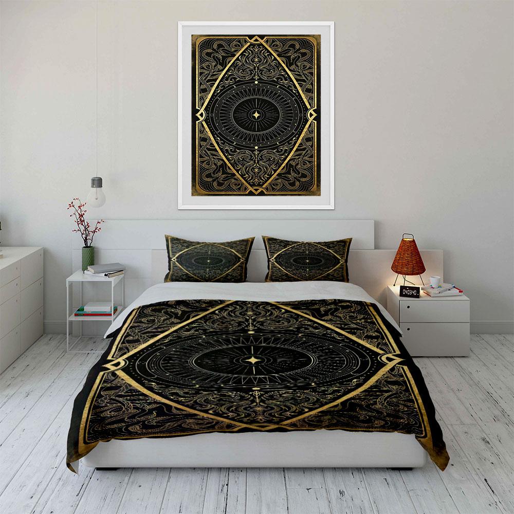 Intricate gold geometric design. Bedding sets Duvet cover sets Duvet covers Pillowcases(1 * Duvet Cover 2 * Pillowcases without duvet insert)