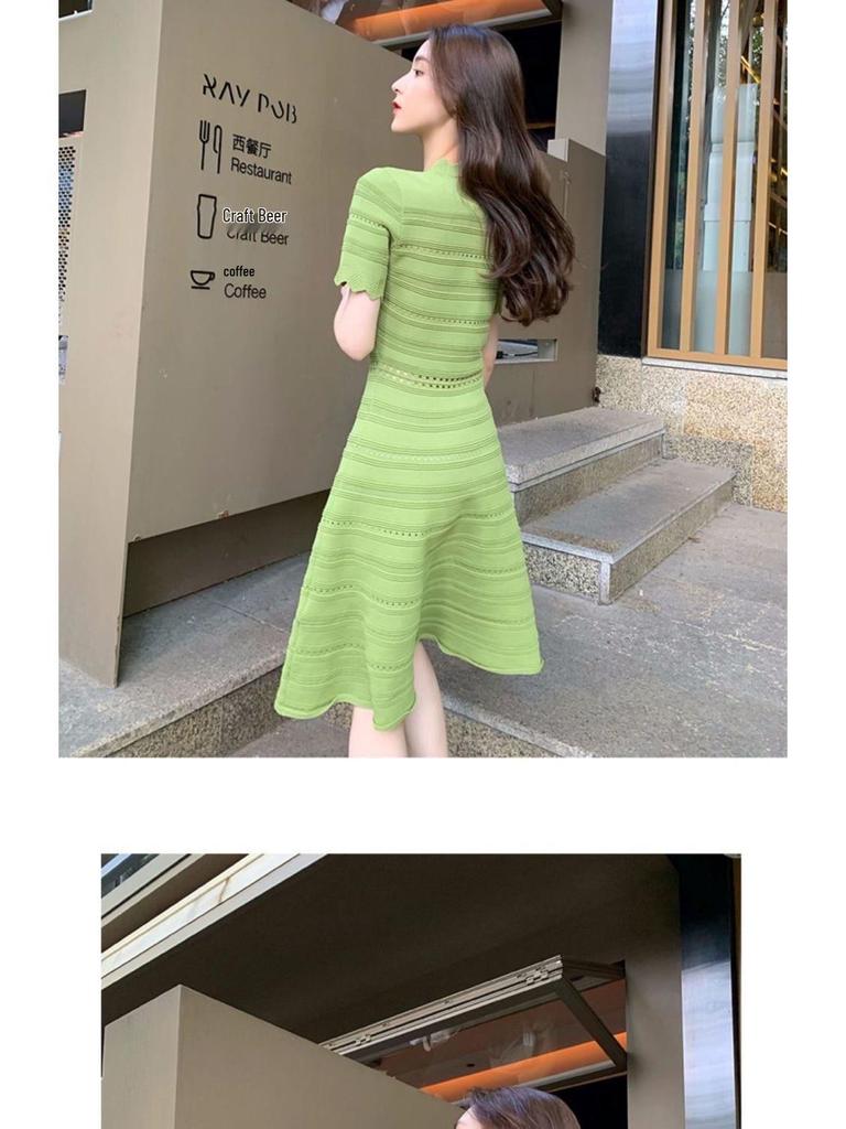 Elegant Women's 2025 French-Style Knit Dress: Summer Retro Socialite Waist-Cinching Design