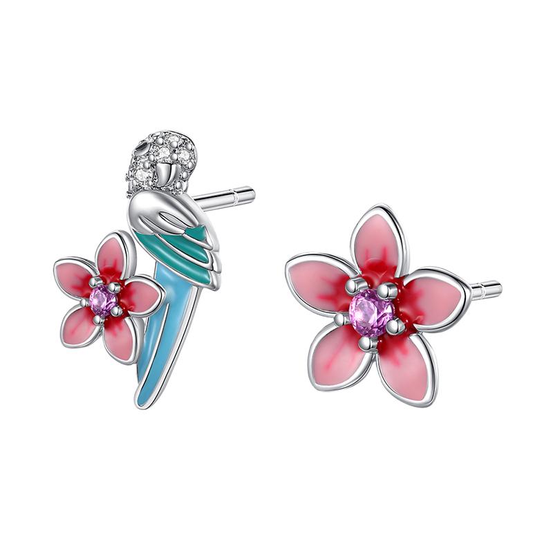 Fashion Spring Series Earrings For Women 925 Silver Color Butterfly Dragonfly Flower Heart Shaped Ear Studs Fine Jewelry Couple