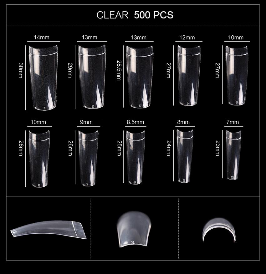 kads Nail Tips Half Cover French Nails Fake Nails Soak Off False Nails Natural Clear Acrylic Nails 500pcs for Nail Extension 10 Sizes