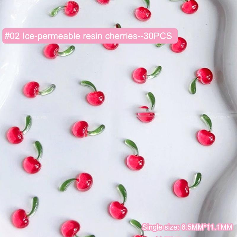 30 Stück Süße 3D Mini Rote Kirsche Nagelkunst Zubehör Harz Frucht Nagel Anhänger Schmuck Nagelkunst Dekorationen Teile DIY Maniküre Werkzeug