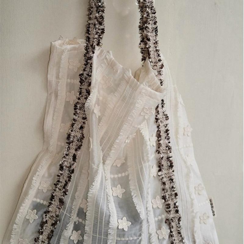 Early Spring Niche Design Flower Webbing Summer Canvas Large-capacity Single-shoulder Bag Portable Bag