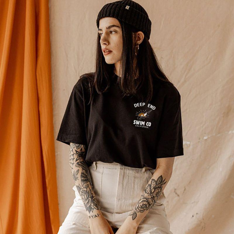 Swim Co American vintage Niche Design Diving Print Sports Girl Casual Cotton Shoulder Short sleeve T-shirt Women