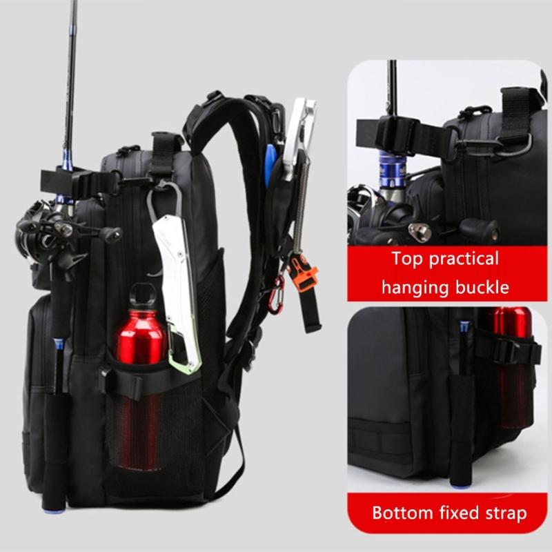 Fishing Backpack with Rod Holder Large Capacity Water Resistant Fishing Tackle Bag for Outdoor Fishing, Camping, Hiking