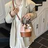 Bags Handbag Women's 2025 New Trendy Fashion Contrast Color Drawstring Bucket Bag Autumn Textured Messenger Bag