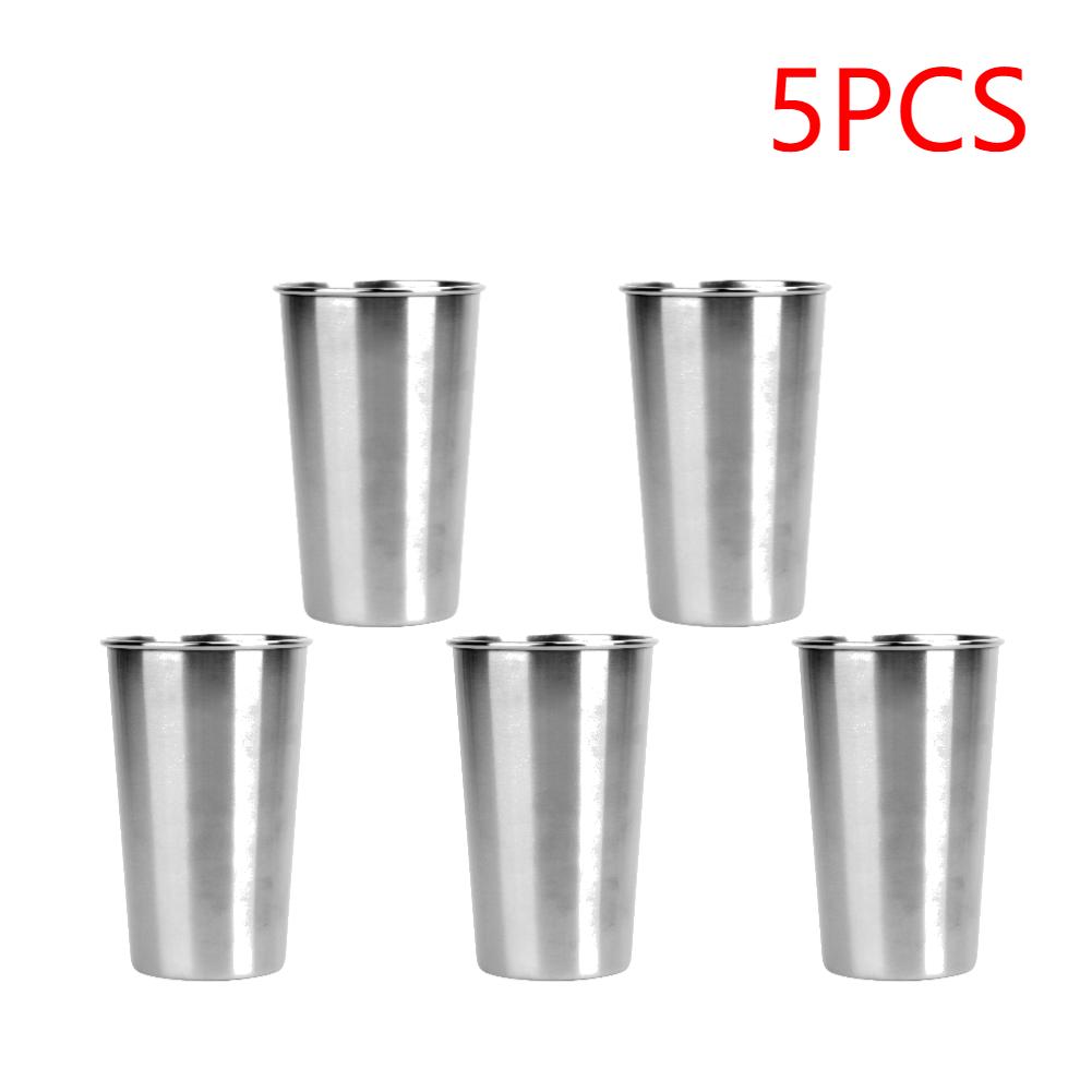 1-5pcs 500ml Stainless Steel Cups Metal Pint Cups Unbreakable Shatterproof Drinking Glasses Stackable Water Cups Tumbler