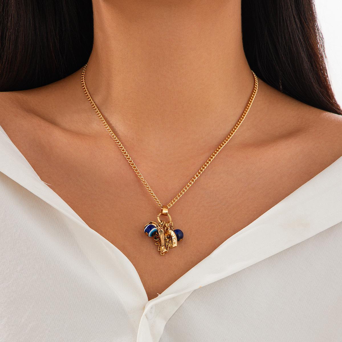 Ocean Wind Wind Conch Small Fish Rice Bead Necklace, Creative Bergamot Eye Pendant Collarbone Chain Female