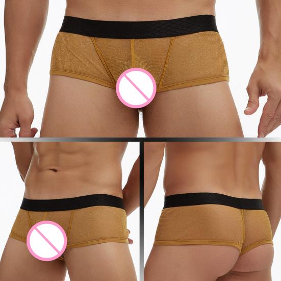 Men Boxer Underwear Low-rise Perspective Thin Shorts Panties Patchwork Color U-convex Wide Waistband Underwear