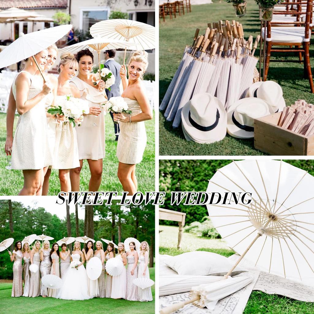 60/84cm Wedding Paper Umbrellas Chinese Wooden Handle White DIY  Rustic Photography Props for Baby Shower Party Wedding