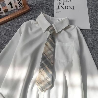 Plyšová dámská košile Preppy styl Bílá dámská halenka Korejská verze Volná Dlouhý rukáv Jarní a podzimní topy