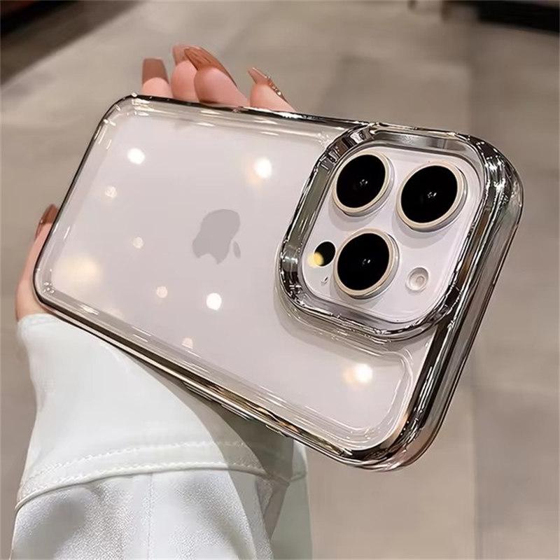 Luxury Plating Transparent Acrylic Case for iPhone 16 15 14 13 12 Pro Max 16 Plus Anti-knock Shockproof Hard PC Armor Cover