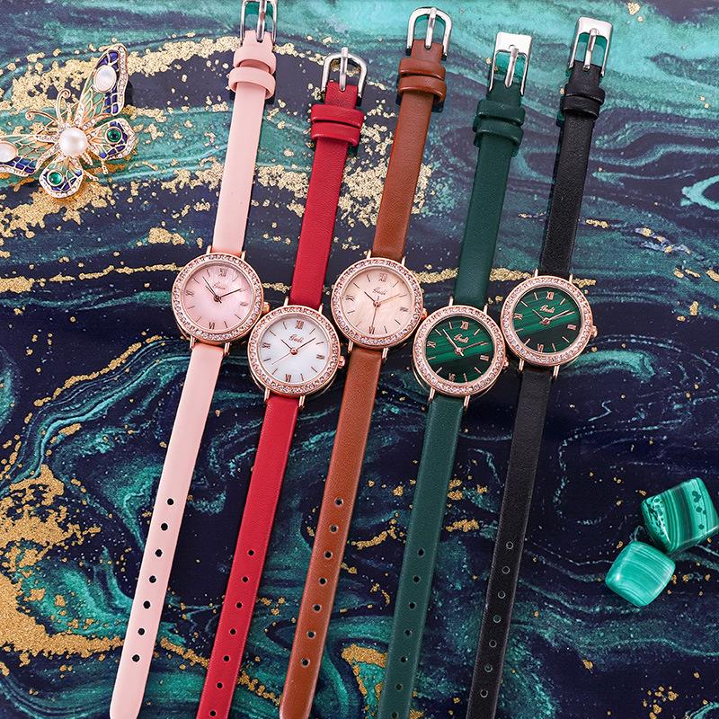 High-value Round Fashion Atmosphere Diamond-encrusted Waterproof Quartz Watch Simple Leather Business Rose Gold