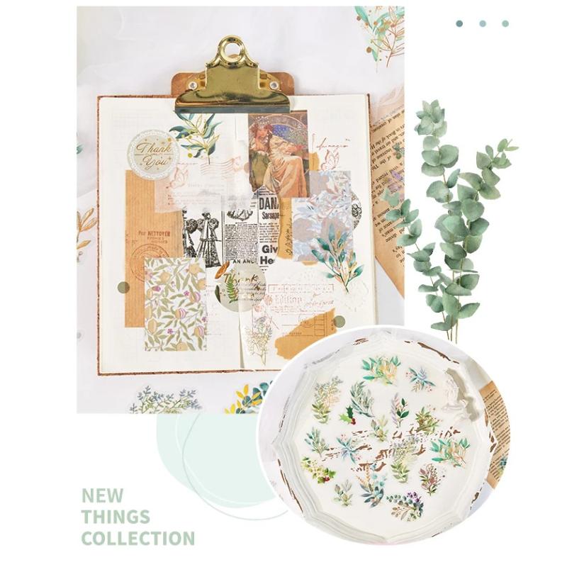 40pcs/bag Vintage Gilding Green Leaf Flower Notebook Decorative Stickers DIY Decorative Stickers for Scrapbooking Label Diary