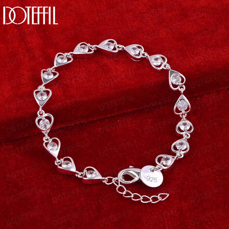 925 Sterling Silver Heart AAA Zircon Bracelet Wedding Jewelry