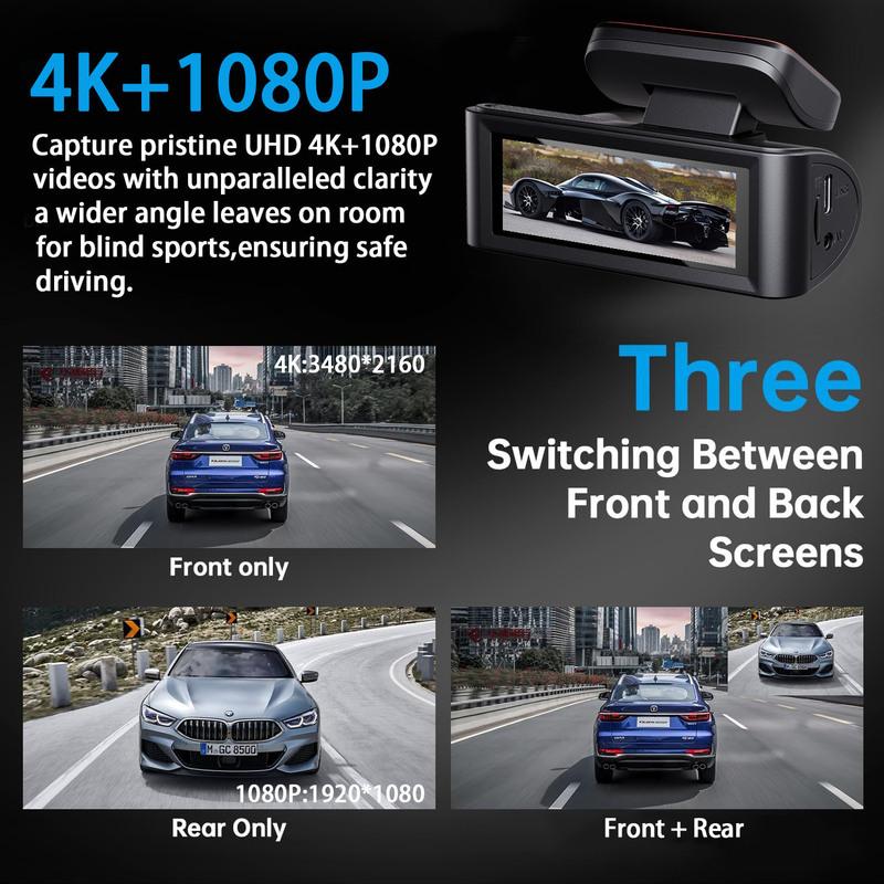 4K Dash Cam 3840*2160P Car DVR Support WIFI GPS Dual Lens Auto Mini Car Camera With Super Night Vision G-Sensor 24H Parking
