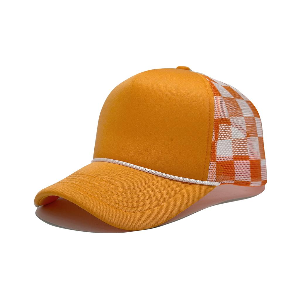 New Plaid Baseball Cap with Rope Truck Mesh Cap Outdoor Leisure American Fashion Breathable Sun Protection Advertising Cap