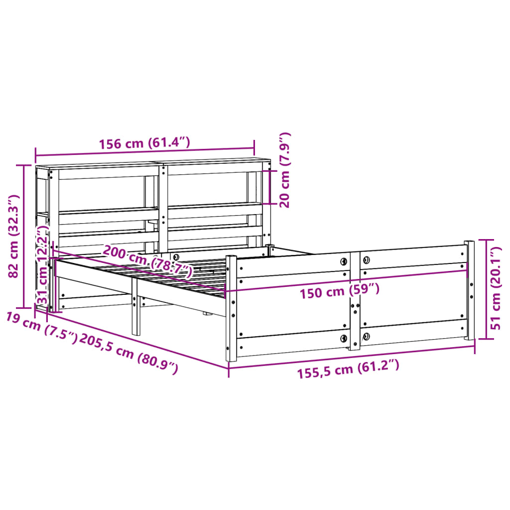 Bed Frame with Headboard Without Mattress White 150x200 cm