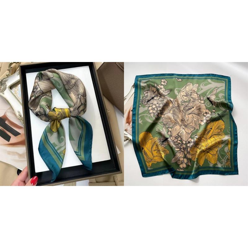 Lenço Quadrado de Seda Estampa Floral de Luxo Mulheres Lenço de Cetim Macio Faixa de Cabelo Lenço de Pescoço Cabeça Hijab Senhora Faixa de Cabelo Foulard Fita de Bolsa