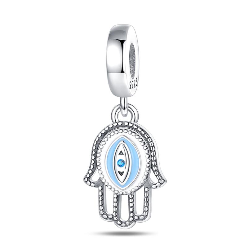 Exquisite 925 Silver Mysterious Blue Butterfly Devil's Eye Fatima's Hand Pendants Charms Beads Fit Qikaola Bracelets DIY Jewelry