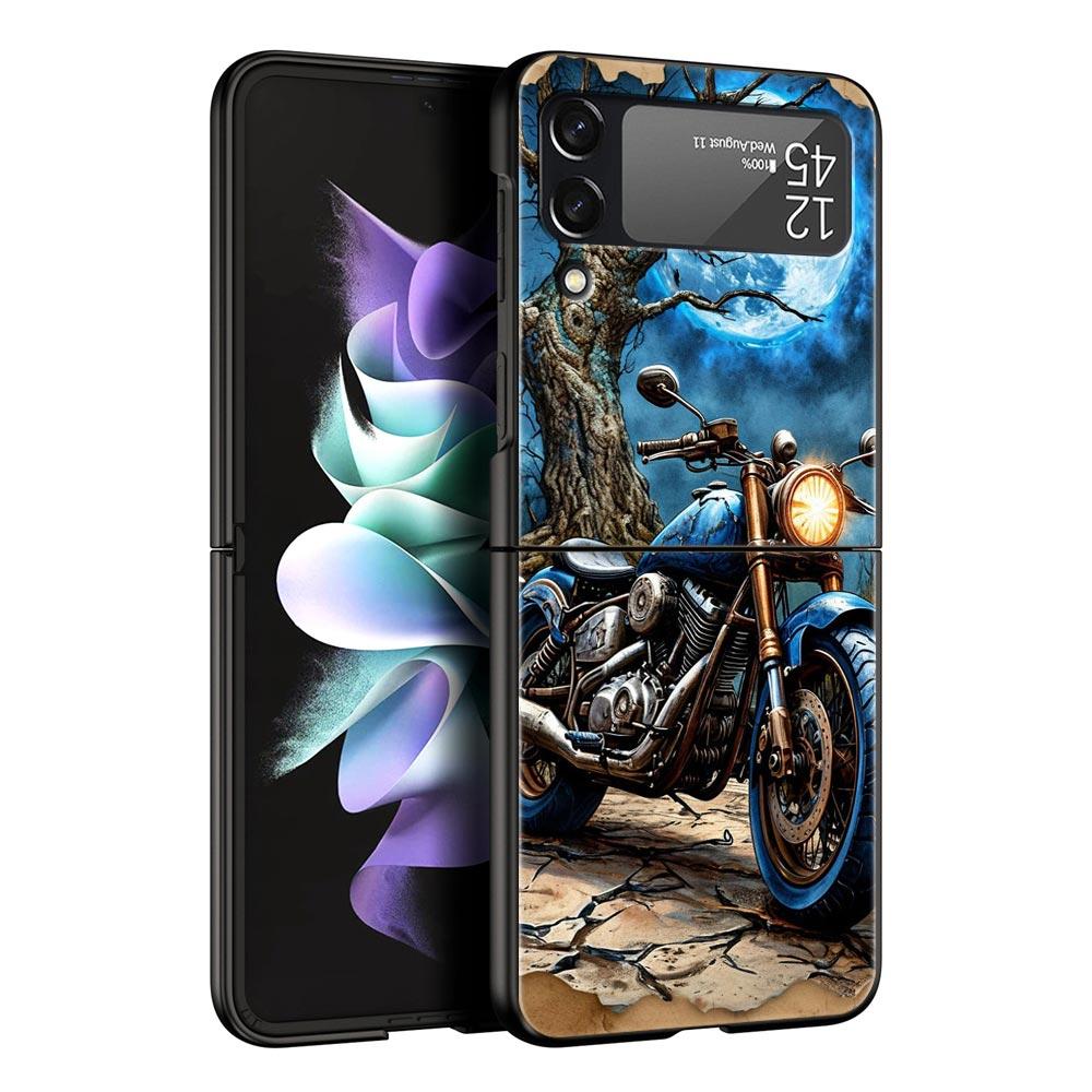 Colors Vintage Motorcycle Painted Hard PC Phone Case For Samsung Galaxy Z Flip 7 6 5 4 Black Cover For Galaxy Z Flip 3 Foldable