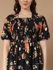 Women Empire Waist Black Midi/Calf Length Dress Gown Kurta Party Wear Top Tunic