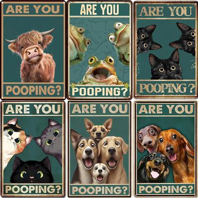 Retro Tin Sign Vintage  Are You Pooping Signs Bathroom Restroom Wall Toilet DecorCats Lover Gift Funny Black Cat8x12inch