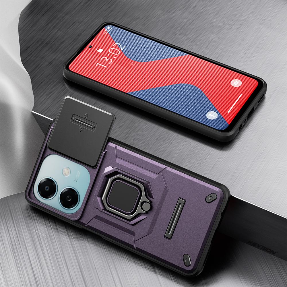 KEYSION Shockproof Armor Case for OPPO A3 5G A3X Slide Camera Lens Protection Ring Stand Phone Back Cover for OPPO A40 A40m