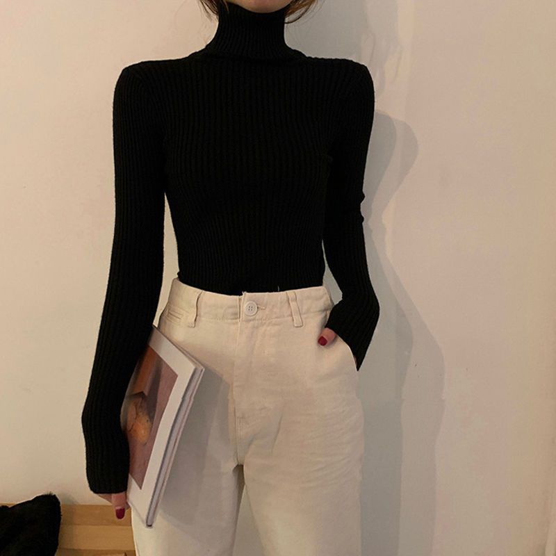 Women's Turtleneck Base Layer Autumn Winter Sweater Slim Fit Knitted Versatile Top