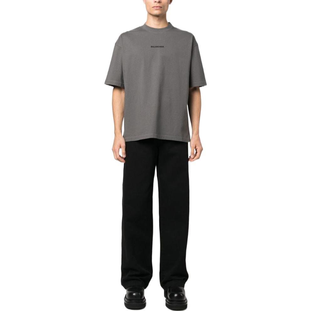 Balenciaga Embroidered-Logo Cotton T-shirt 'Grey' Men's 612966TNVG91300