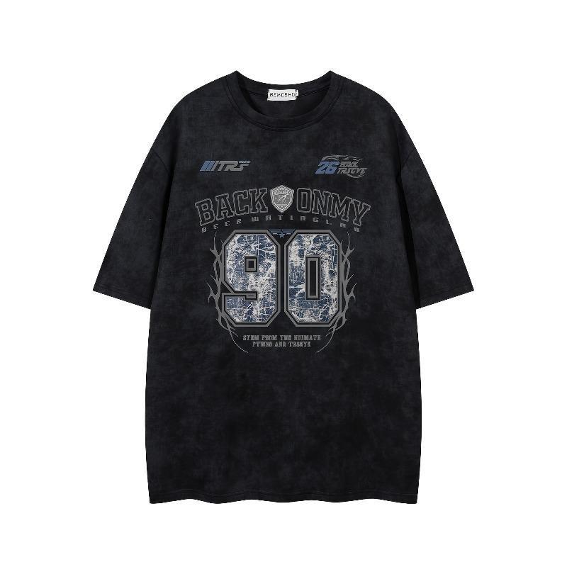 

Men s Vintage Washed Tie-Dye T-Shirt with Camouflage & 90s Retro Graphic Print - Relaxed Fit Casual Short Sleeve Top for Summer, Gym & Outdoor S чёрный