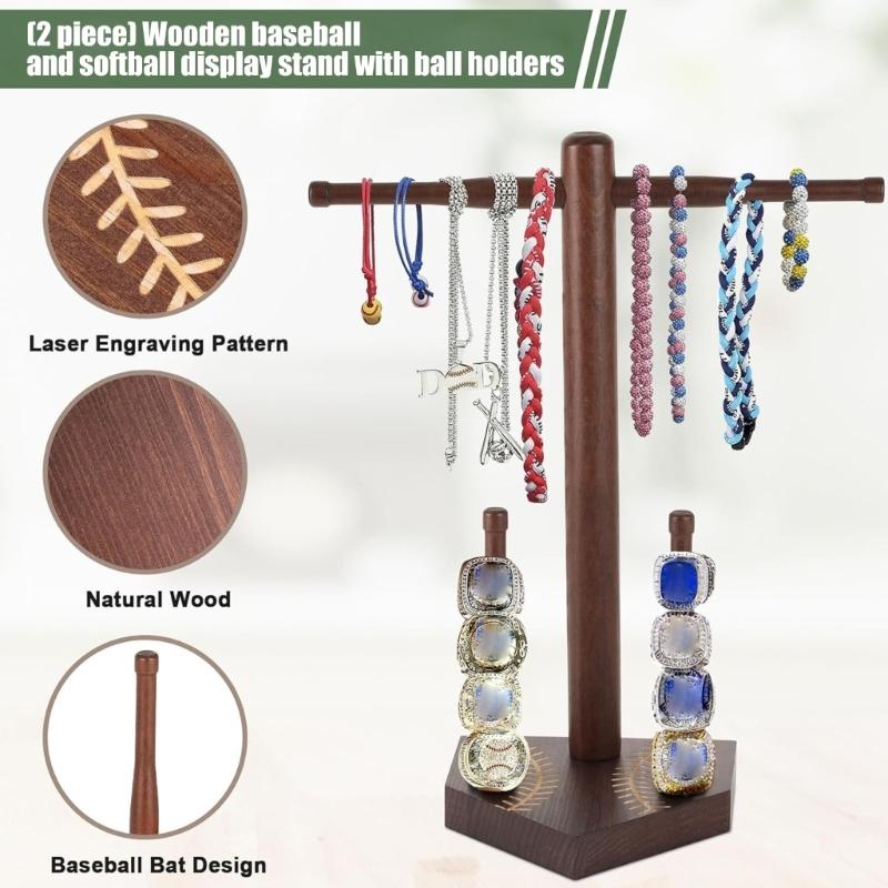 Wood Baseball Accessories Jewelry Organizers for Rings Necklaces and Ball Stand Elegant Necklace Holder