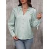 Spring and Autumn New Fashion Women's Stand Collar Tie Button Striped Long Sleeve Shirt