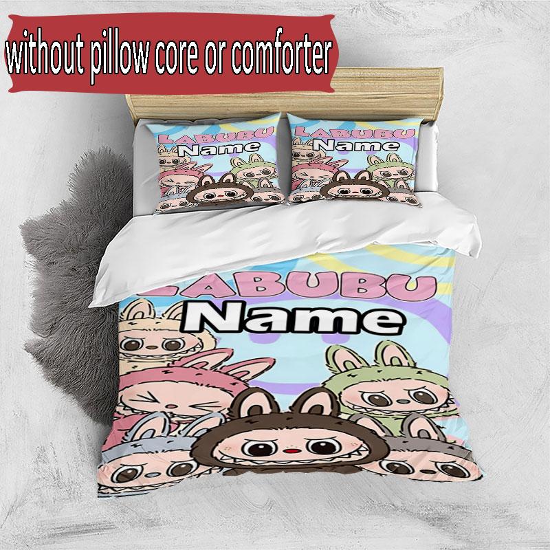 3pcs Duvet Cover Set (1*Duvet Cover + 2*Pillowcase, Without Core), Custom Name Labubu Pattern Bedding Set, Home Bedroom Decor Gift