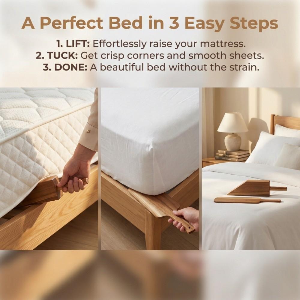 2 Pcs Set Wooden Mattress Lifter Effortless Lifting Easy Tuck Bed Maker Tool Extra Long Removes Sheets Mattress Elevator