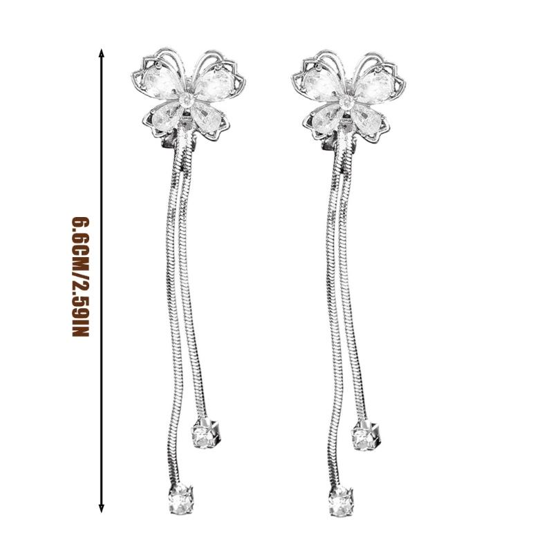 Stylish Butterfly Dangle Earrings With Crystal Details Long Chain Fringe Party Jewelry Elegant Bohemian Ear Accessories