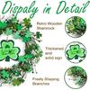 20" St Patricks Day Wreath with Wooden Lucky Shamrock Signs, Shinning St Patricks Day Wreaths for Front Door, Saint Patricks Day Decorations with