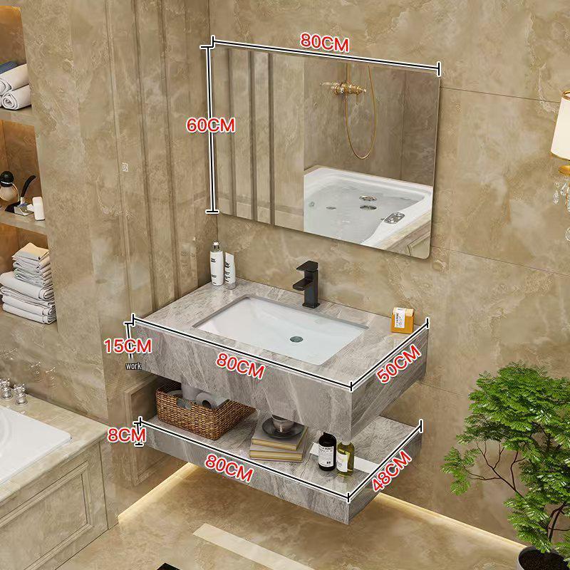 Modern Minimalist Sintered Stone Washbasin Set with Seamless Ceramic Sink, Bathroom Cabinet, and Mirror Storage Cabinet