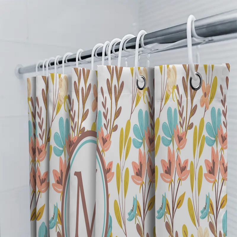 Vintage Bathroom Shower Curtain Floral Design with Letter Personalization for Home Decor Customizable Size Available on AliExpre