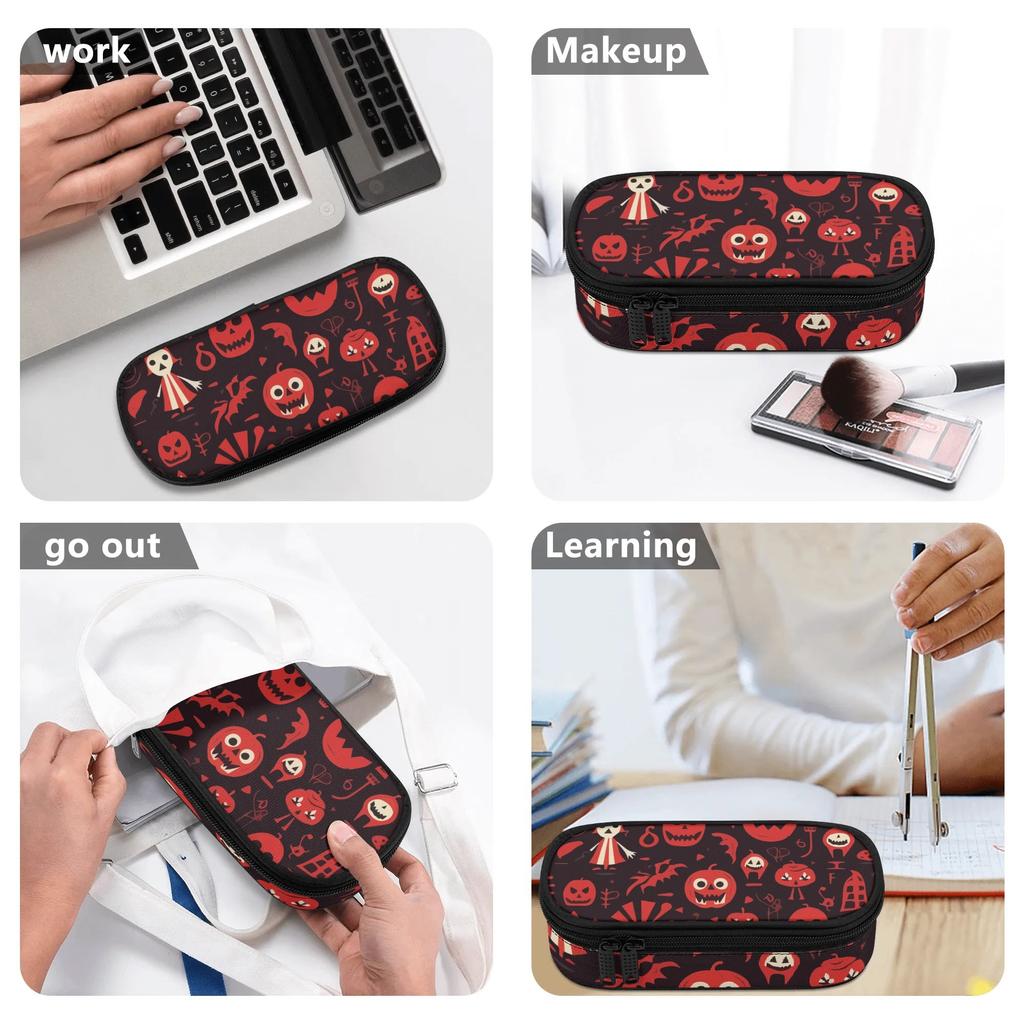 Pencil Bag Portable 300D Polyester Secure Zipper Closure with Main Compartment Mesh Pocket and Pen Slots for Classroom Use