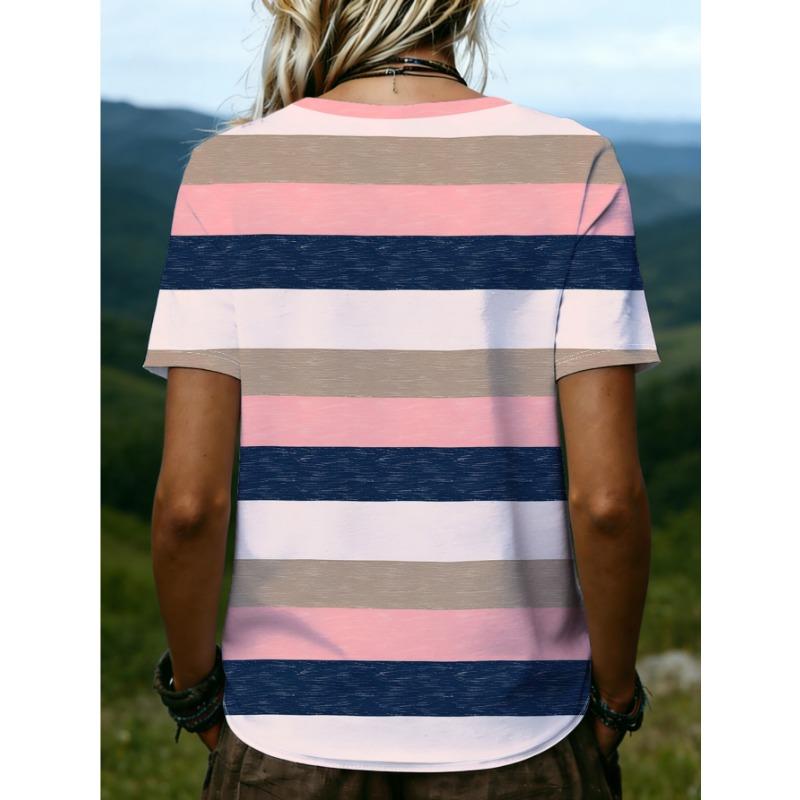 Plus Size Women's 2026 Summer New 3D Print V-Neck Short Sleeve T-Shirt, Slimming Loose Fit Versatile Casual Top, No Accessories Included